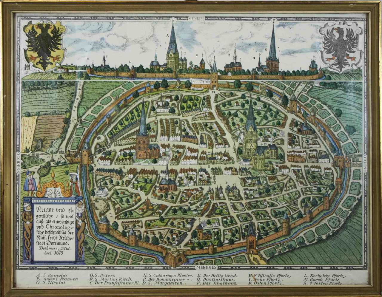 Historische Karte Ansicht Reichsstadt Dortmund um 1610, Detmar Mulher Historische Karte Ansicht Reichsstadt Dortmund um 1610, Detmar Mulher