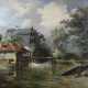 Paul Köster, (Bremen 1855 - 1931 Düsseldorf) Dorflandschaft mit Wassermühle - Foto 1