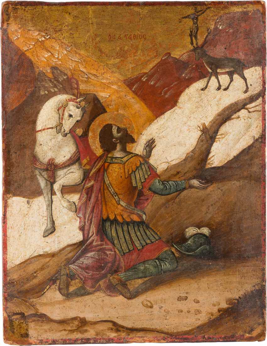 EMMANUEL TZANES. RARE ICON OF THE SAINT EUSTACE Lot 67 from the