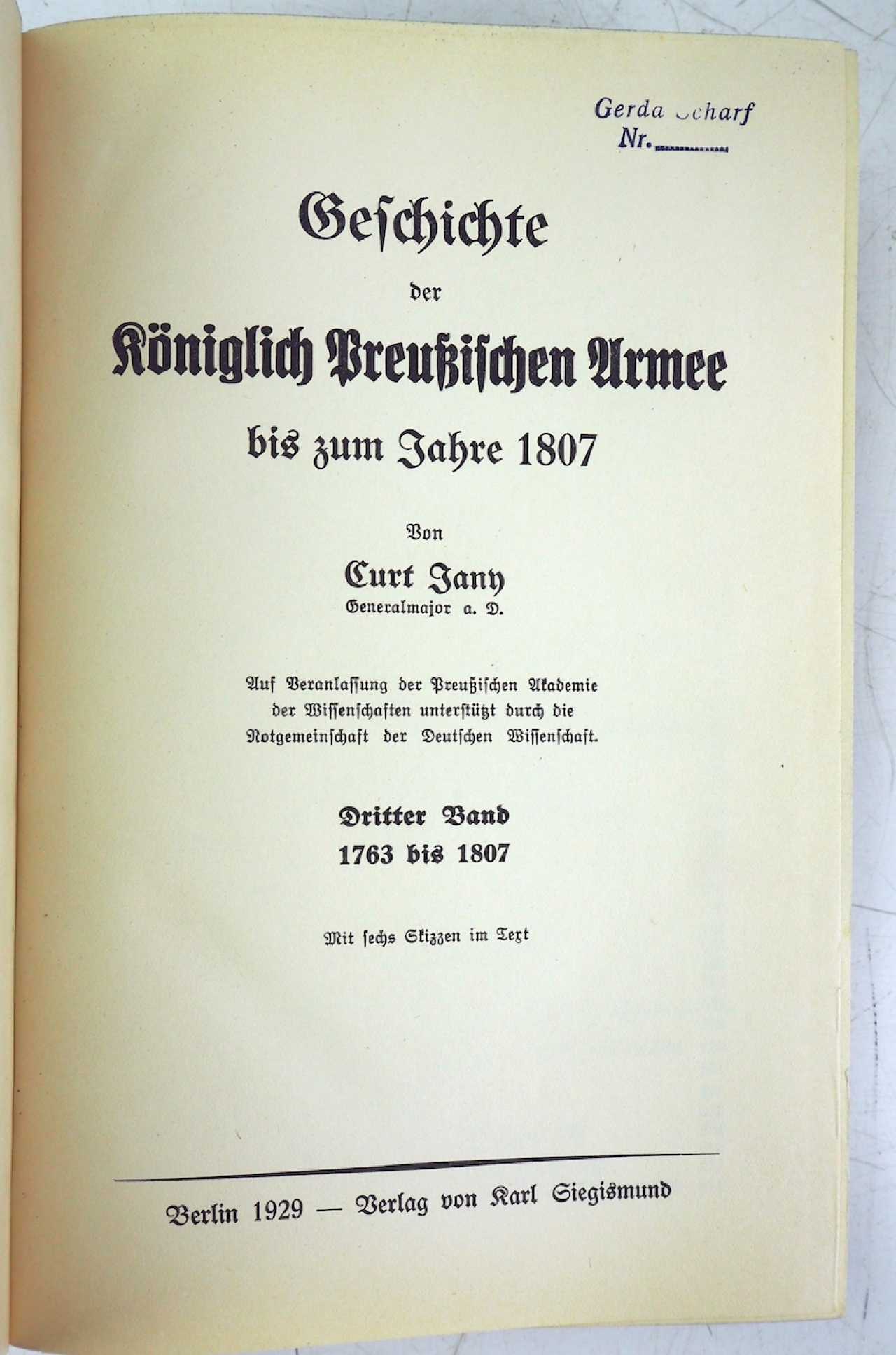 Jany Geschichte der Preußischen Armee Deutschen Reichs 1763 bis 1807 Band 3 
