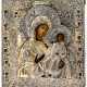 Ikone mit der Gottesmutter Iverskaja mit handwerklich sehr gut gearbeitetem Messingoklad - фото 1