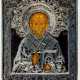 Ikone des heiligen Nikolaus mit Silberoklad aus Kazan (?) - Foto 1
