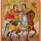 Seltene und fein gemalte Ikone der Reiterheiligen Sergius und Bacchus - photo 1