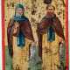 Fein gemalte, kleine Ikone des heiligen Mönchsvaters Antonius des Grossen und eines heiligen Mönches - Foto 1