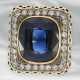 Ring: großer dekorativer Ring mit Diamanten und blauem Farbstein, 14K Gold, möglicherweise aus der Zeit des Art Deco - Foto 1
