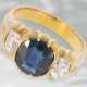 Ring: sehr schöner antiker Ring mit Saphir und Diamanten, insgesamt ca. 2,68ct, 18K Gelbgold - Foto 1