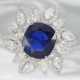 Ring: extrem hochwertiger vintage Diamant/Blütenring mit äußerst seltenem und sehr wertvollen Burma-Saphir, insgesamt 6,9ct - фото 1