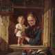 Rentzell, август 1810 Мари Вердер - 1891 Берлин. Rentzell, август. Kindliche Freude Mutter mit Kind am Fenster beim Füttern der Tauben - фото 1