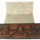 Buddhistische Handschrift zwischen zwei aufwendig gestalteten und innen mit Gottheiten bemalten Buchdeckeln aus Holz und mit Metallapplikationen - photo 1