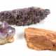 2 Amethyst Stufen u. versteinertes Holz - Foto 1