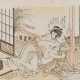 Kitagawa, Utamaro I.. Shunga-Holzschnitt: Liebespaar auf Veranda - Foto 1