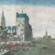 Guckkastenblatt mit Fischmarktszene vor dem Hintergrund der Burg Het Steen in Antwerpen, 18. Jahrhundert - фото 1