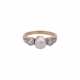 Ring mit Perle und 4 Altschliffdiamanten, zusammen ca. 0,4 ct, - Foto 1