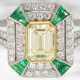Ring: sehr wertvoller antiker Platinring mit Brillant-/Smaragdbesatz sowie schönem fancy Diamant von ca. 1ct, Handarbeit - Foto 1