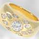 Ring: massiver und schwerer Goldschmiede-Bandring mit Brillant von ca. 1,19ct und Diamant-Navettes, insgesamt ca. 1,79ct, 18K Gold - Foto 1
