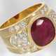 Ring: massiv gefertigter und ehemals sehr teurer Rubin/Brillantring aus 18K Gold, Hofjuwelier Roesner, Jubiläumsanfertigung von 1977 - фото 1