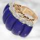 Ring: neuwertiger italienischer Designerring im Stil des Art decó mit großem blauen Stein und Diamanten, 14K Roségold - photo 1