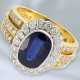 Ring: massiver, hochwertiger und sehr dekorativ gefertigter Saphir/Brillant-Goldschmiedering aus 18K Gold, 4,73ct, Hofjuwelier Roesner - Foto 1