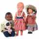 4 Puppen Schildkröt, Celluloid, 1 x Mädchen in sehr schöner Tracht mit Haube, Perücke, gemalten Augen, gemarkt mit Raute, H - фото 1
