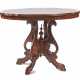 Tisch im Louis Philippe-Stil Nussbaum, geschweift ovale Tischplatte mit vierfach geklapptem Furnierfeld, neuzeitl - фото 1