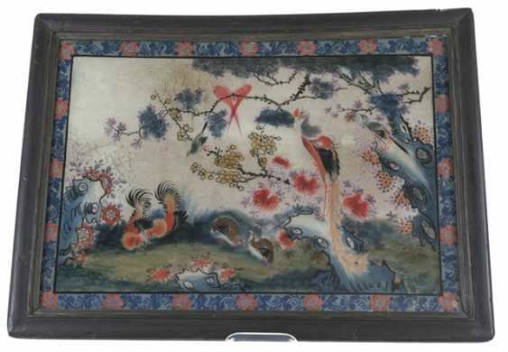 Auction Behind Glass Painting With Chickens Quail And Peacock