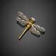 Spilla a guisa di libellula con testa tremblant in oro giallo e platino rifinita con diamanti - photo 1