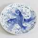 Japanese porcelain dish with blue painted fishers and decorations on white ground, glazed - photo 1