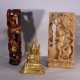 Lot of two Indochinese carvings in different sizes and a small Thai buddha. - фото 1
