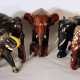 A lot of 5 Asian wooden carved elephants in different styles and periods - photo 1