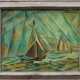 Lyonel Feininger (1871-1956)-manner, Ships on the sea, oil on canvas, described bottom right, framed. - Foto 1