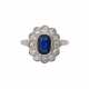 Ring mit antik fac. Saphir ca. 1 ct entouriert von Altschliffdiamanten, - Foto 1