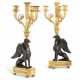 A PAIR OF FRENCH ORMOLU AND PATINATED-BRONZE FOUR-LIGHT 'CANDELABRES AU GRIFFON' - фото 1