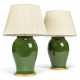 A PAIR OF CHINESE GREEN PORCELAIN VASES, MOUNTED AS LAMPS - photo 1