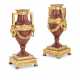 A PAIR OF NEOCLASSICAL ORMOLU AND RED-LACQUERED CANDLESTICKS - фото 1