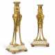 A PAIR OF NORTH EUROPEAN ORMOLU AND WHITE MARBLE CANDLESTICKS - фото 1