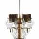 Suspension lamp with ten lights in brassed and gilded metal with elements in solid crystal glass arranged in a sunburst pattern - photo 1