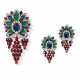 Bulgari. SAPPHIRE, RUBY, EMERALD AND DIAMOND BROOCH AND EARRING SET, ... - фото 1