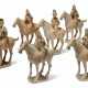 A GROUP OF SIX CHINESE PAINTED POTTERY FIGURES OF EQUESTRIAN... - photo 1