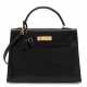 Hermes. A SHINY BLACK NILOTICUS LIZARD KELLY 32 WITH GOLD HARDWARE - фото 1