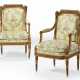 A PAIR OF LOUIS XVI BEECHWOOD AND PARCEL-GILT FAUTEUILS - фото 1