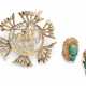 Seaman Schepps. A GOLD AND DIAMOND BROOCH AND A PAIR OF GOLD AND TURQUOISE EAR CLIPS - Foto 1