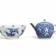 A BLUE AND WHITE 'FIGURAL AND EIGHT BUDDHIST EMBLEM' BOWL AND A BLUE AND WHITE REVERSE-DECORATED 'BOY AND LOTUS' TEAPOT AND COVER - photo 1