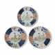 A SINGLE AND A PAIR OF FAMILLE VERTE FOLIATE-RIM 'LADIES IN A GARDEN' DISHES - photo 1