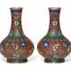 A PAIR OF RED-GROUND CLOISONNE ENAMEL VASES - фото 1