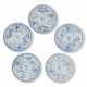 A GROUP OF FIVE BLANK DOUCAI 'LANDSCAPE CARTOUCHE AND PEONY SCROLL' SAUCER DISHES - фото 1