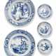 A GROUP OF FIVE BLUE AND WHITE 'FIGURAL' DISHES - фото 1