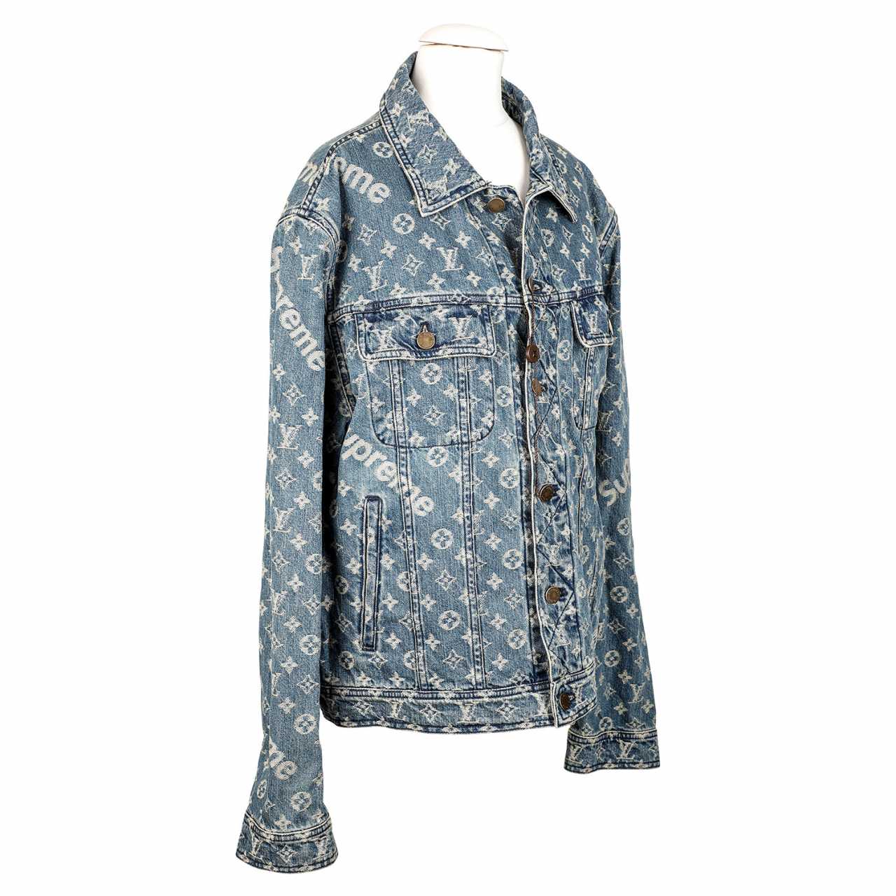 supreme x louis vuitton jacquard denim trucker jacket blue