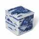 AN UNUSUAL TWO-TIERED BLUE AND WHITE SQUARE BOX AND COVER - photo 1