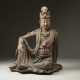 A LARGE PAINTED WOOD FIGURE OF A SEATED BODHISATTVA - photo 1