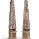 A PAIR OF ITALIAN RED AND YELLOW MARBLE OBELISKS - фото 1